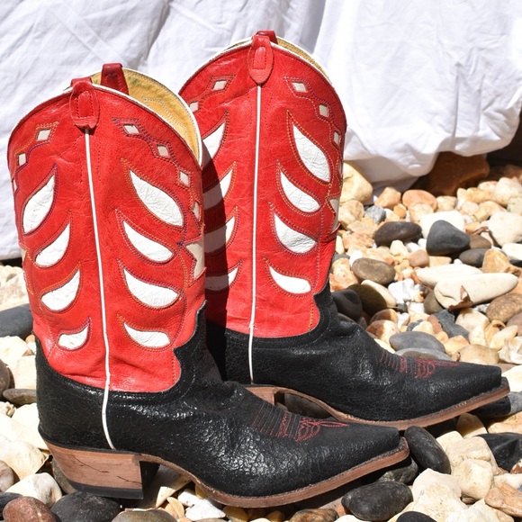 Justin Vintage Western Cowboy Boot Red & Black 7.5 - Picture 6 of 16